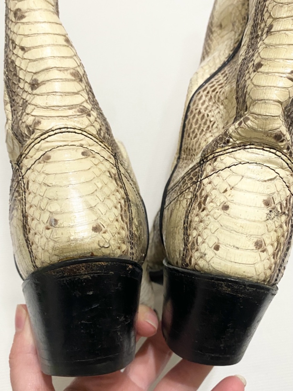 Dan Post Vintage Light Tan Snakeskin Leather Cowboy Boots - Picture 5 of 12